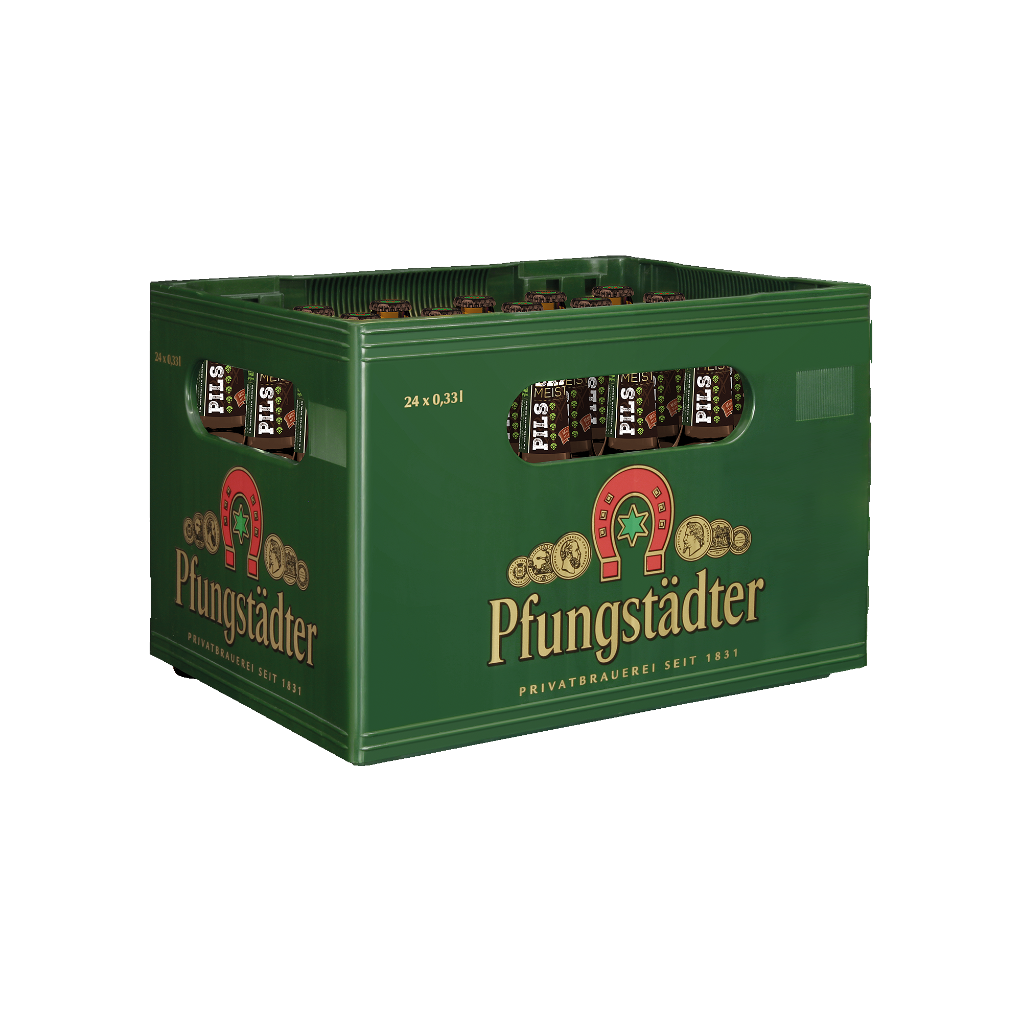 Pfungstädter Brau-Spezialitäten - Braumeister-Pils - Kasten 24x0,33l schräg