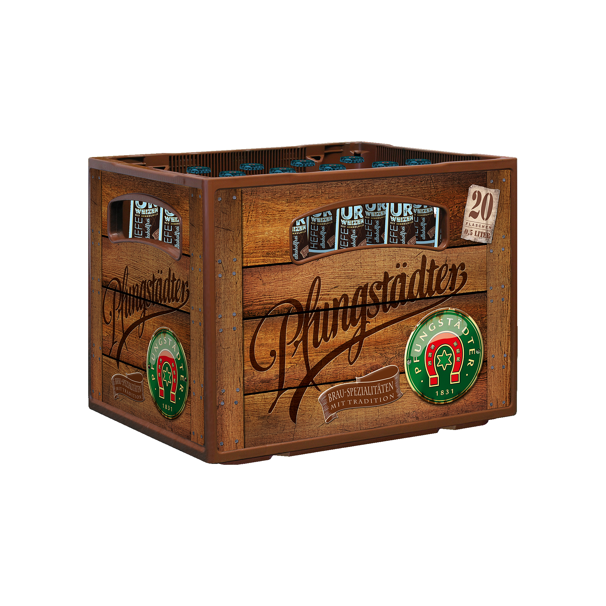 Brau-Spezialitäten - Urweizen Hefe alkoholfrei - Kasten 20x0,5l - schräg