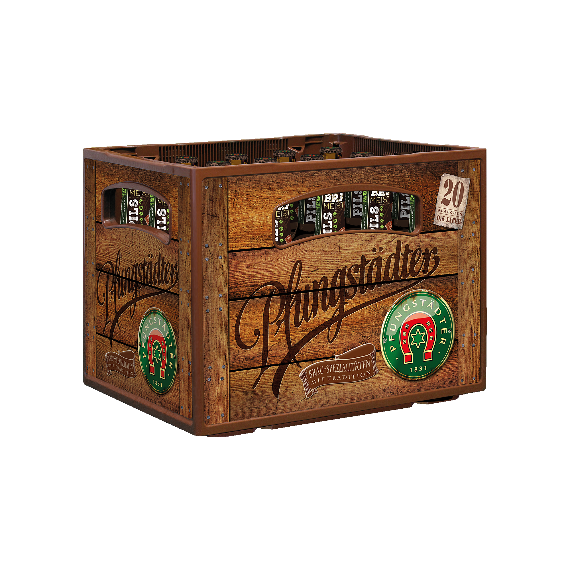Pfungstädter Brau-Spezialitäten - Braumeister-Pils - Kasten 20x0,5l schräg