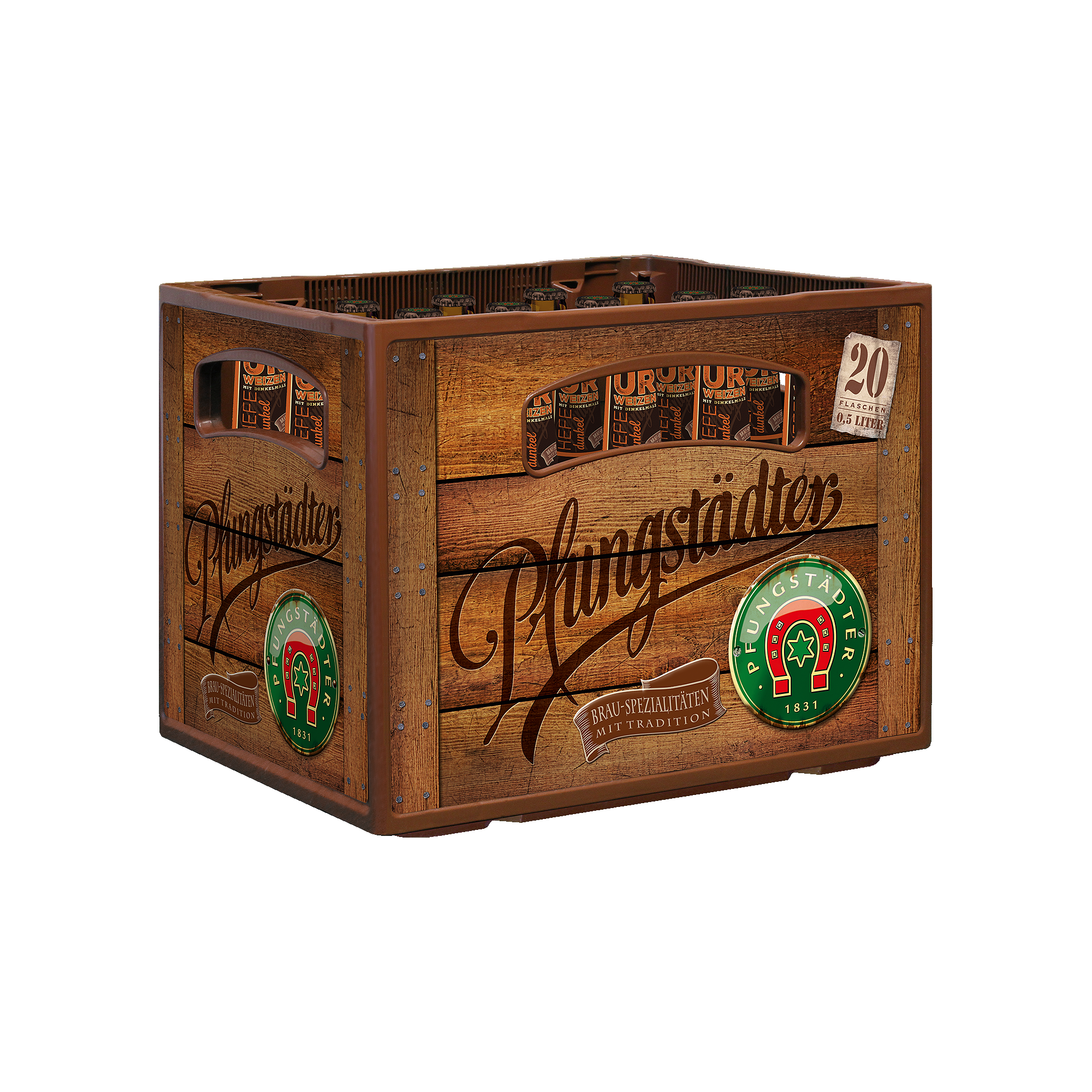 Brau-Spezialitäten - Urweizen Hefe dunkel - Kasten 20x0,5l - schräg